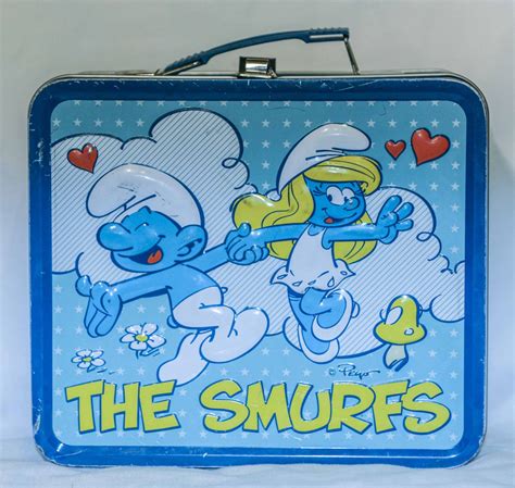 original non used smurf metal lunch box|smurfs lunchbox.